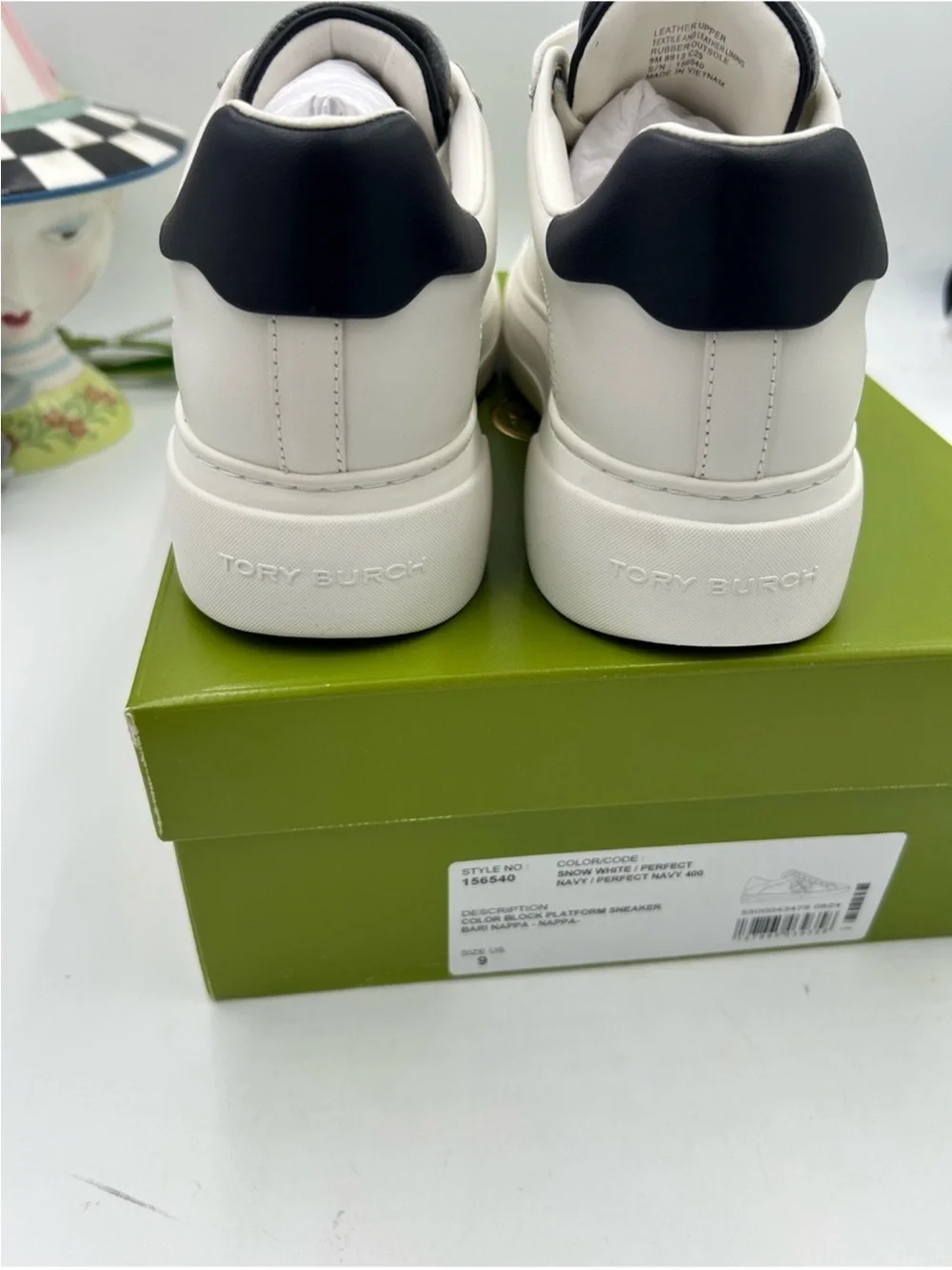 Women's Tory Burch White Leather Platform Sneakers with Black Logo Accent